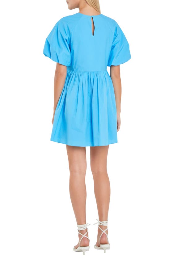 Shop English Factory Balloon Sleeve Minidress In Ocean Blue