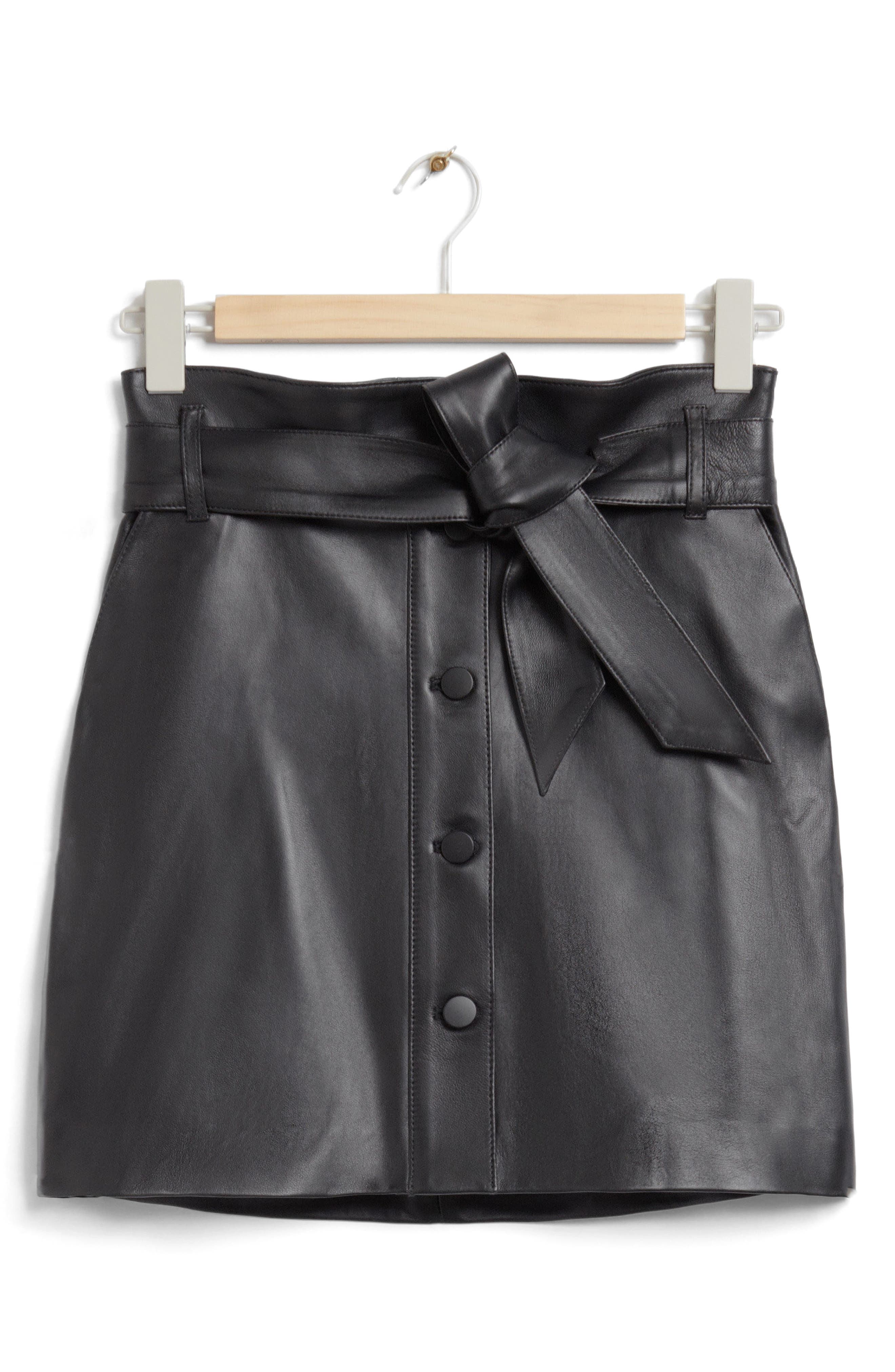 AREA stud-embellished leather mini skirt - Black