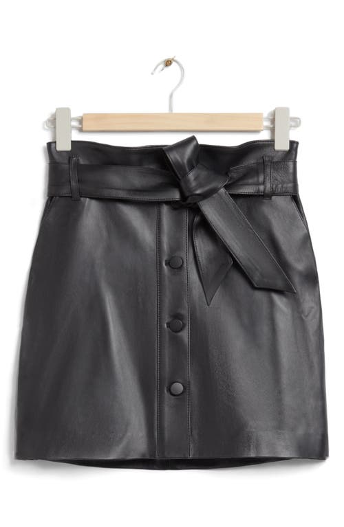 & Other Stories Belted Leather A-Line Miniskirt in Black at Nordstrom, Size 0