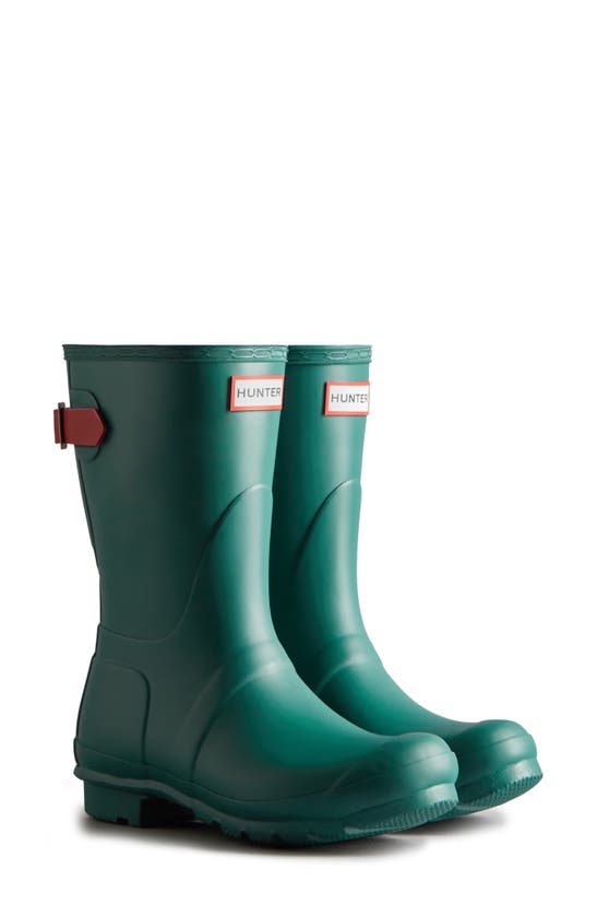 Hunter Original Short Back Adjustable Rain Boot In Loch Awe Blue/ Glenmore Rose