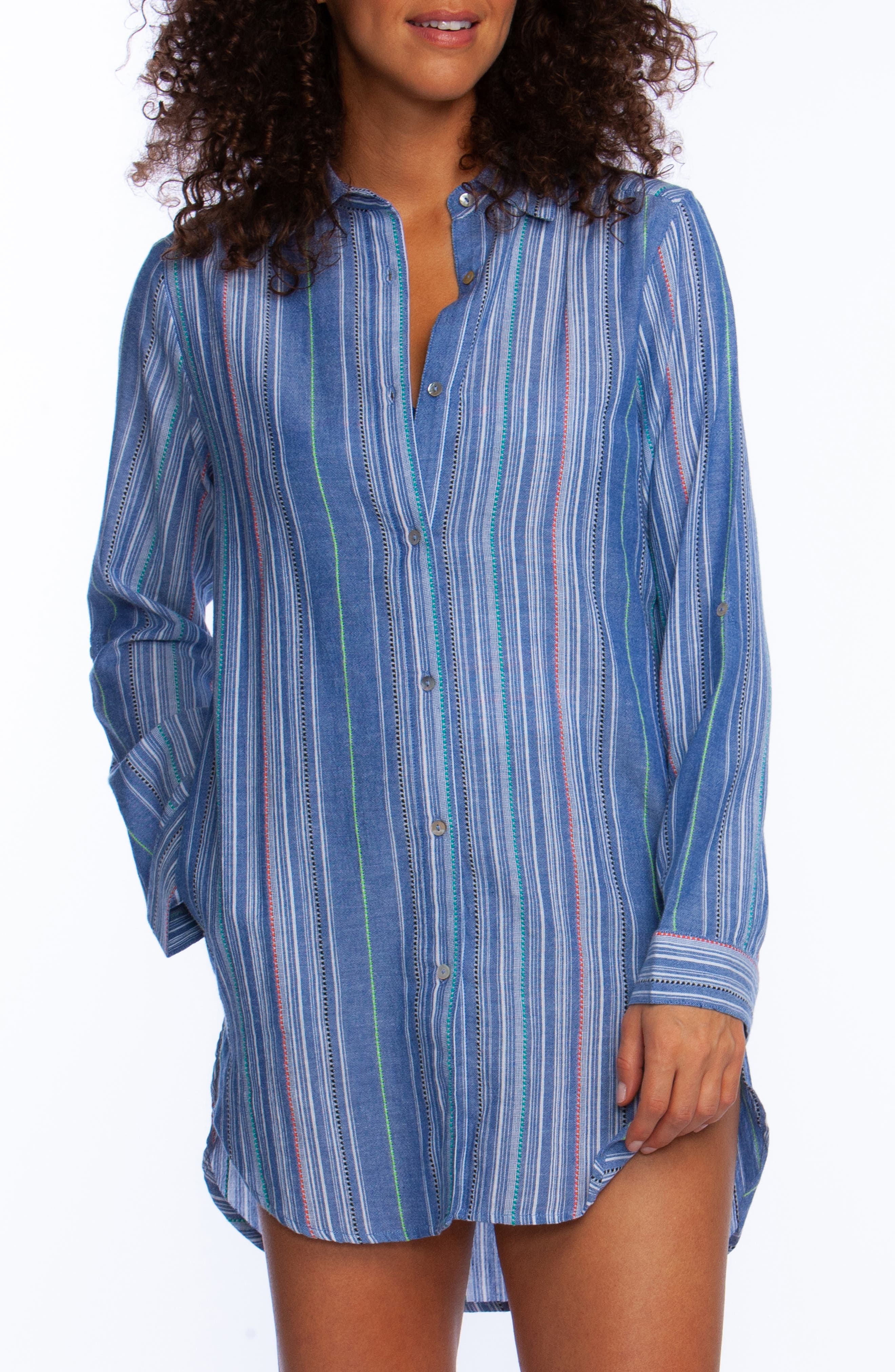 La Blanca Brunch To Boardwalk Cover-Up Shirtdress, Blue