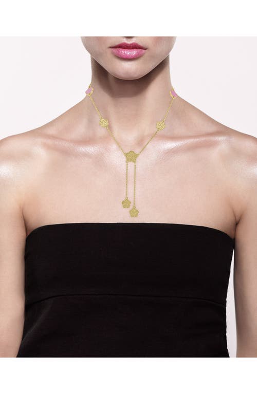 Jardin Enamel & Textured Clover Lariat Necklace In Pink/gold