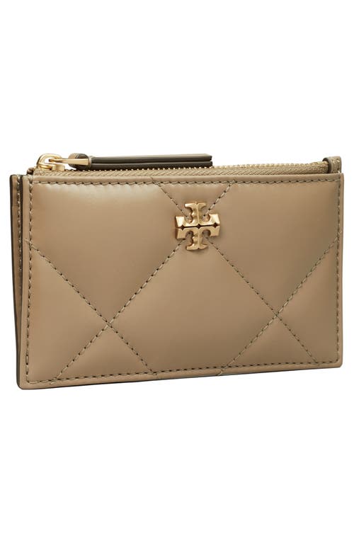 Shop Tory Burch Kira Diamond Quilted Leather Zip Card Case In Taupe Oak