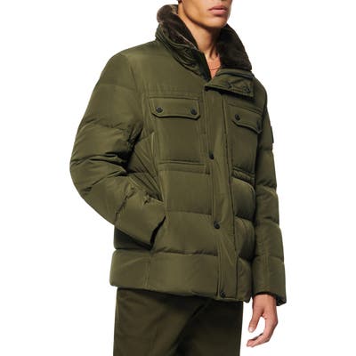 Marc New York Godwin Faux Fur Collar Down & Feather Fill Quilted Coat, Green