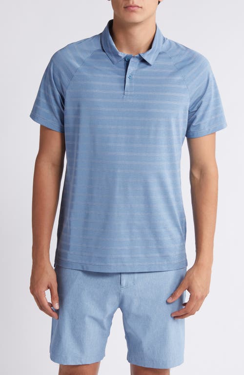 Shop Zella Stripe Performance Court Polo In Blue Coronet