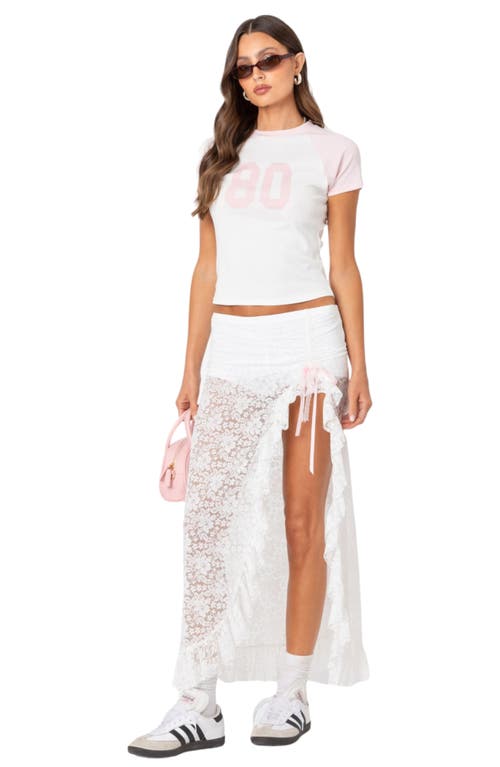 Shop Edikted Ruffle Sheer Lace Maxi Skort In White