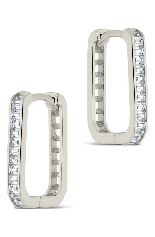 Sterling Forever Piper Cz Rectangular Hoop Earrings In Silver