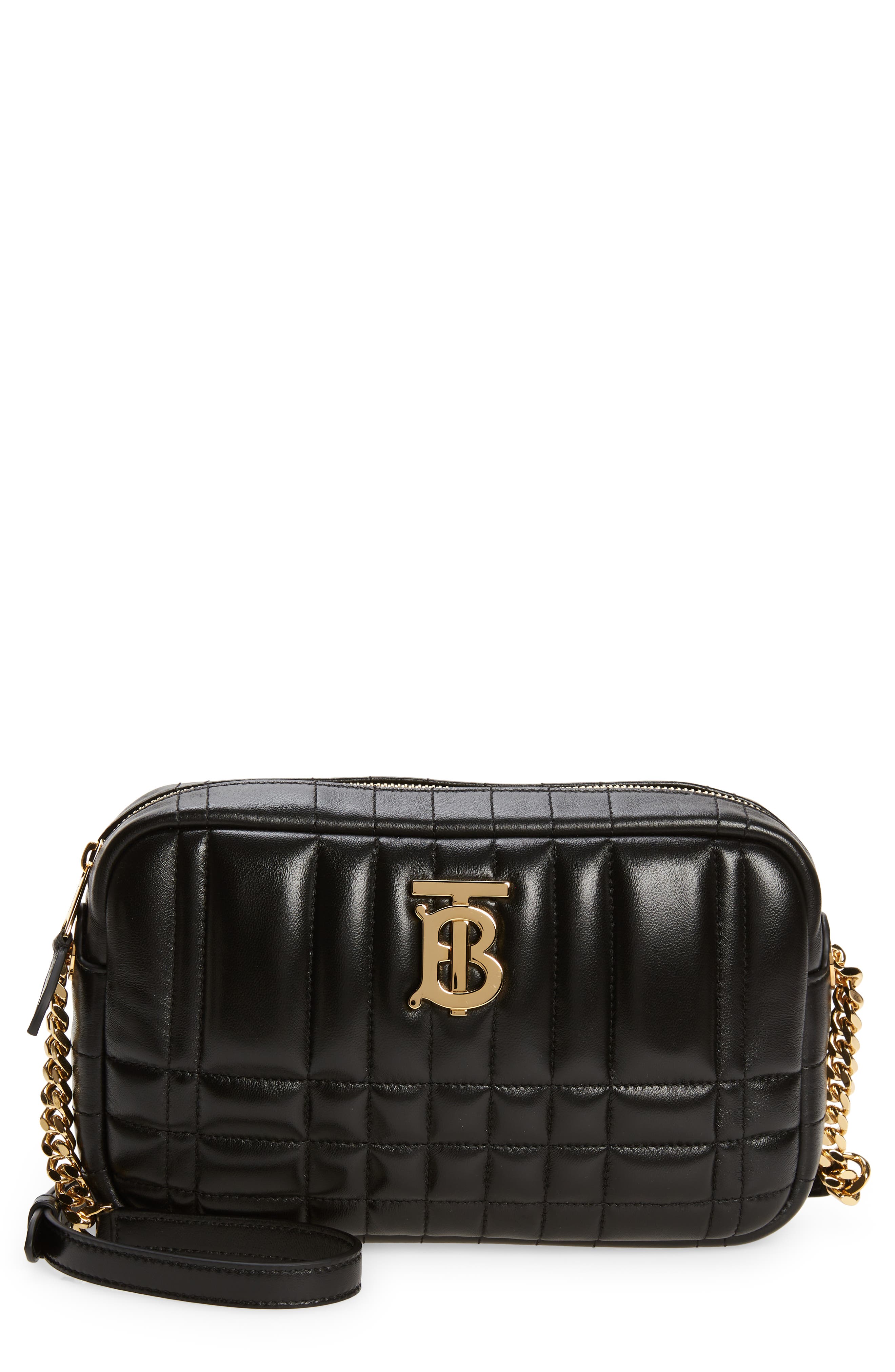 Burberry Small Lola Check Quilted Leather Camera Bag in Black