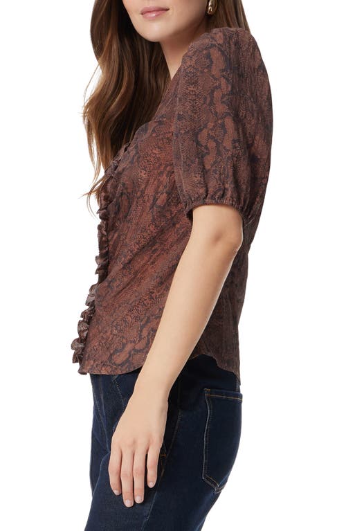 Shop Sam Edelman Dakota Print Shirred Puff Sleeve Top In Chicory Coffee Snake Charm