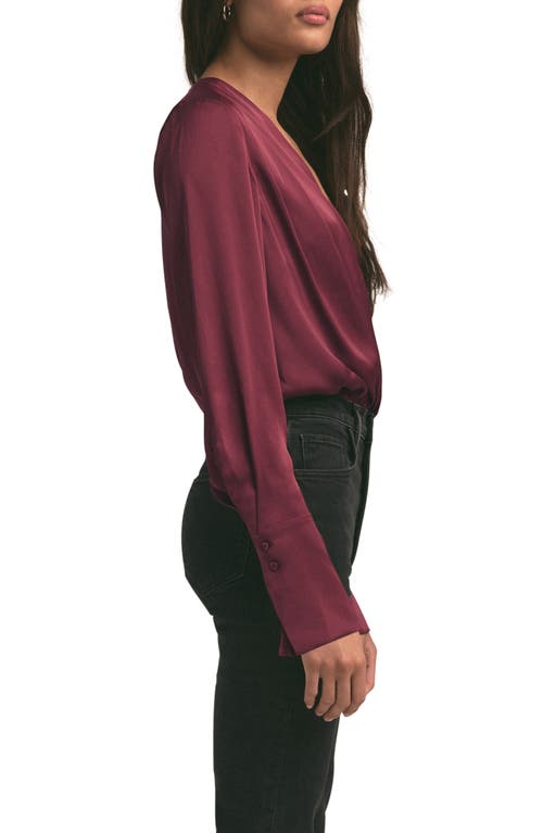 Shop Favorite Daughter Surplice Long Sleeve Satin Bodysuit In Sangria Nights