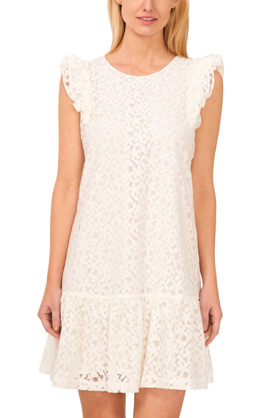 Shop Cece Floral Ruffle Sleeve A-line Dress In New Ivory