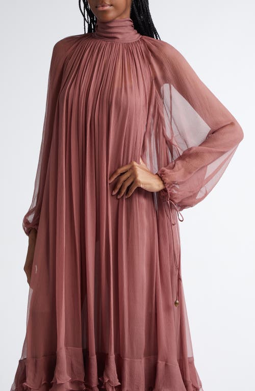 Shop Chloé Long Sleeve Tiered Ruffle Silk Mousseline Maxi Dress In Woodrose