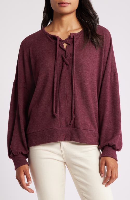 Shop Loveappella Lace-up Knit Top In Plum