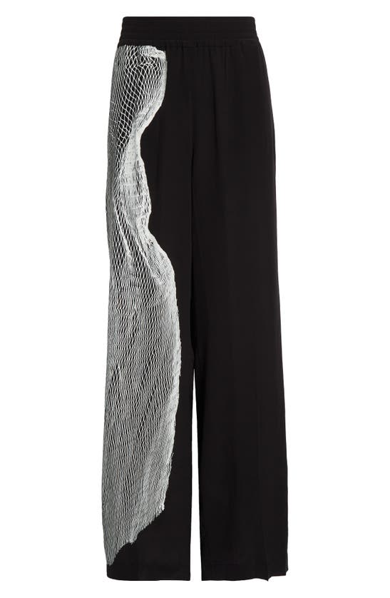 Shop Victoria Beckham Contorted Net Print Silk Pajama Pants In Contorted Net - Black/ White