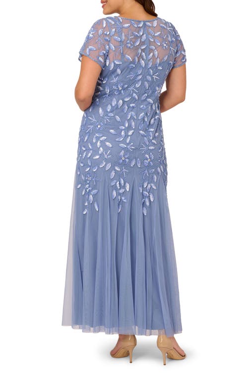 Shop Adrianna Papell Beaded Floral Godet Gown In French Blue