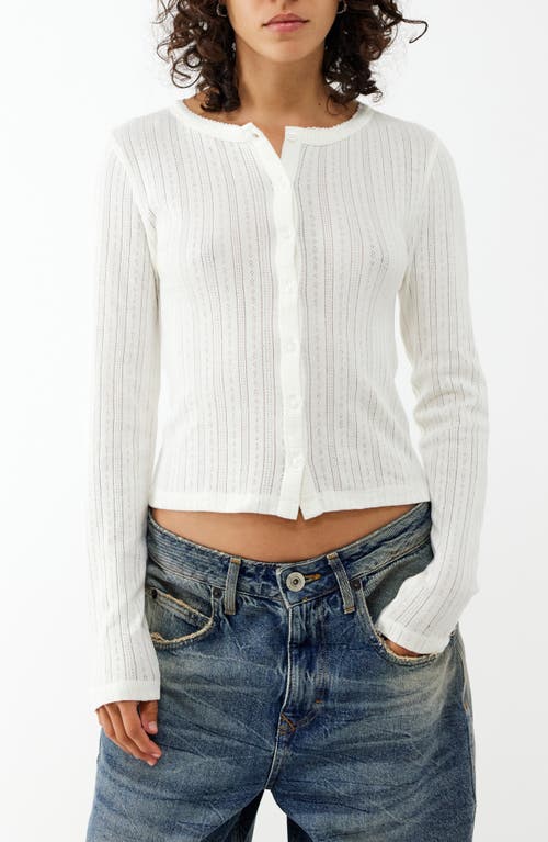 Shop Bdg Urban Outfitters Love Pointelle Stitch Cotton Cardigan In Ivory