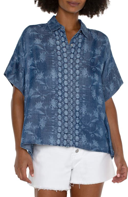 Liverpool Los Angeles Floral Print Camp Shirt Indigo at Nordstrom, P