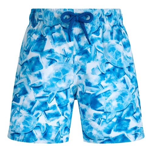 Shop Vilebrequin Kids' Iced Turtles Light Fabric Swim Shorts In Blanc