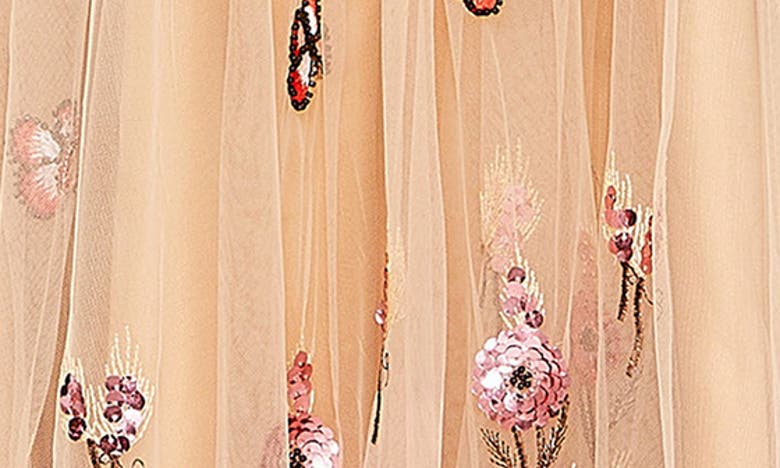 Shop Mac Duggal Beaded Floral A-line Gown In Beige Multi