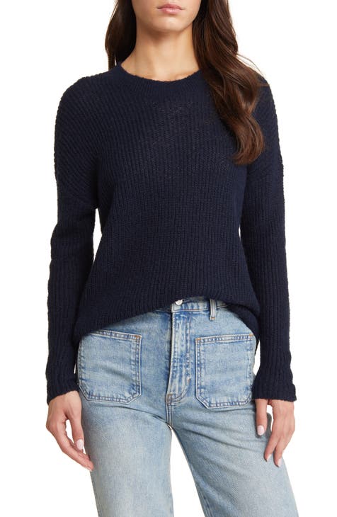 Blue Round Neck Sweater With Line Bars