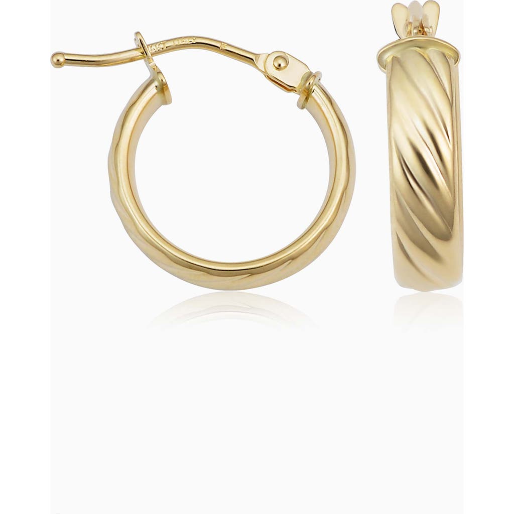 Oradina 14k Yellow Gold With A Twist Mini Hoops In Yellow Gold