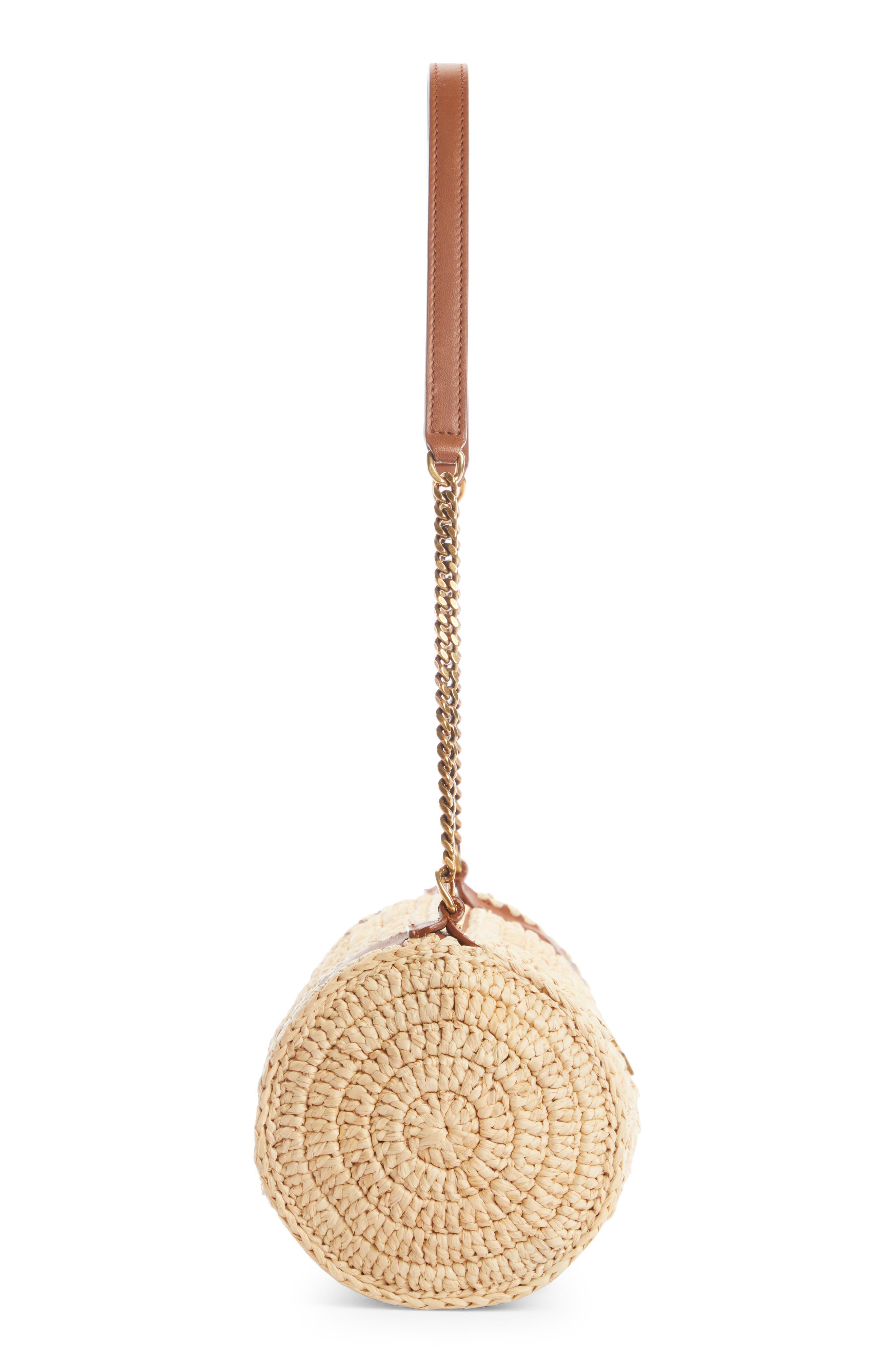 Saint Laurent Ysl Round Raffia Crossbody Bag Natural/Brick