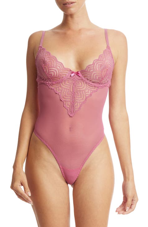 Women's Pink Bodysuits - Strapless, Lace & Long Sleeve Bodysuits