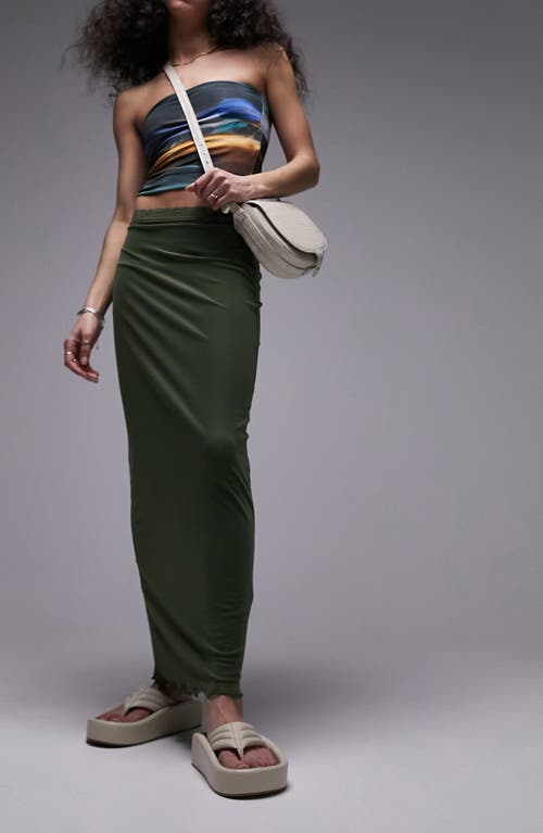 Lace Trim Mesh Maxi Skirt in Khaki
