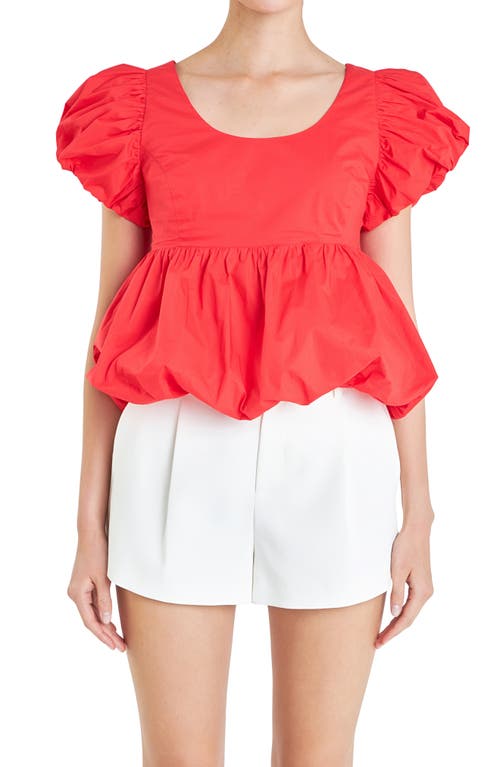 English Factory Bubble Hem Puff Sleeve Top In Red