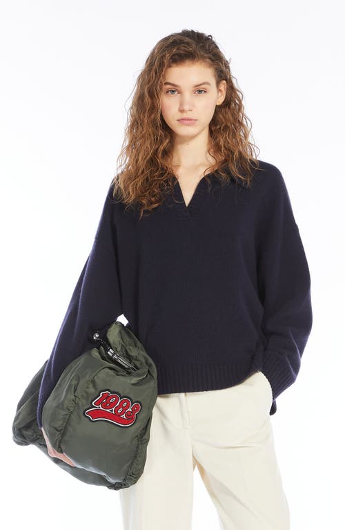 Shop Max Mara Weekend  Agre Wool Johnny Collar Polo Sweater In Navy