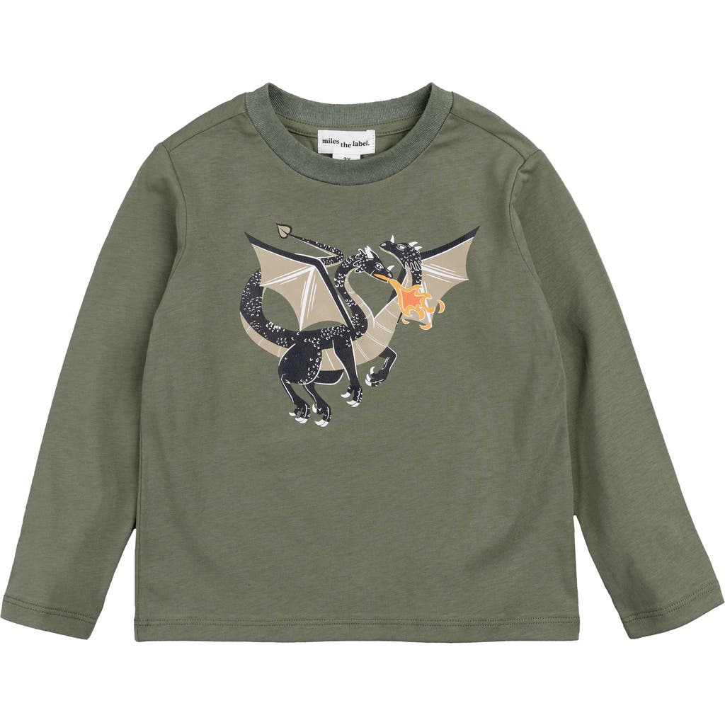 MILES BABY Kids' Dragon Organic Cotton Graphic T-Shirt in Green Dusty