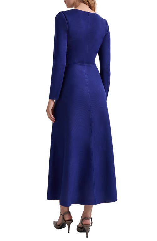 Shop Misook Floral Embroidery Long Sleeve A-line Dress In Starry Night Blue