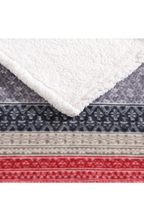 Eddie Bauer Fair Isle Plaid Faux Shearling Throw Blanket In Dark Steel