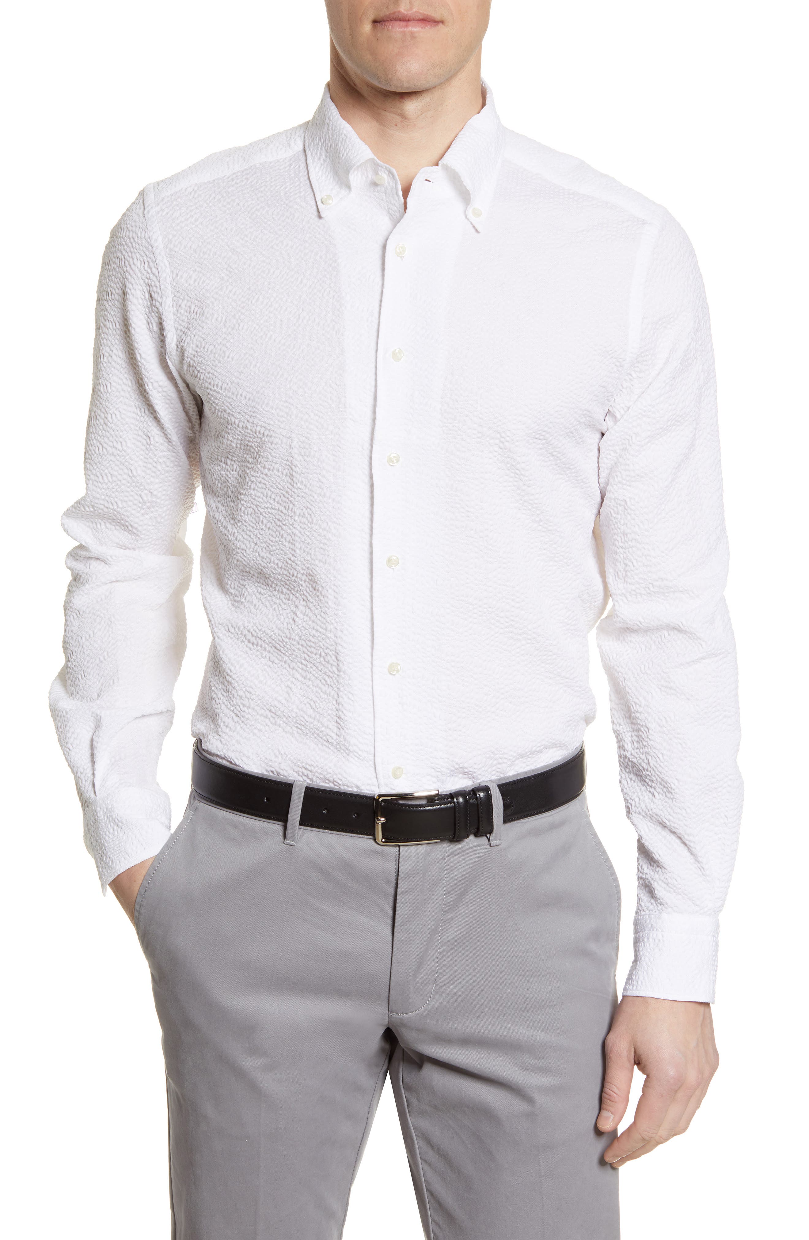 Emanuel Berg Emanual Berg Crinkle Cotton Button-Down Shirt in White at Nordstrom