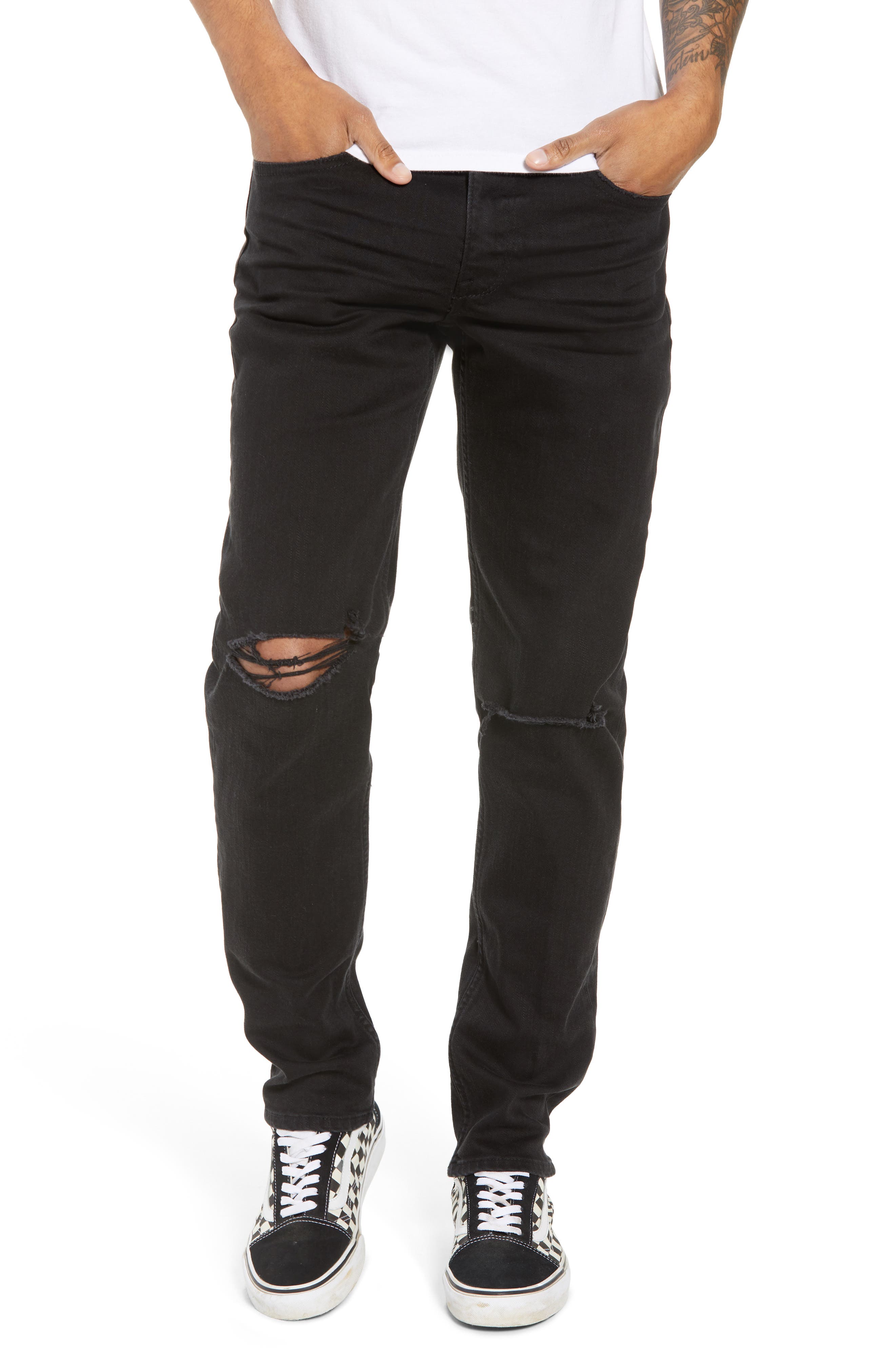 The Rail Ripped Skinny Fit Jeans (Black Stone) Nordstrom