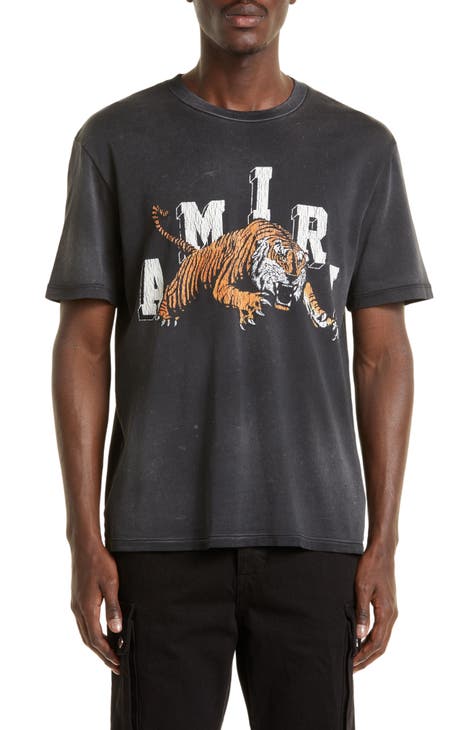 Tiger patch cropped T-shirt, STRIPED SILK Monogram SHIRT BLUE