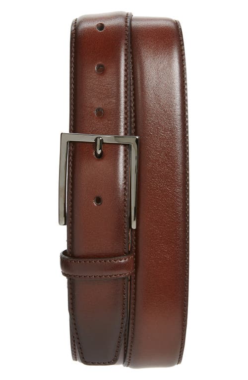 Marco Burnished Leather Belt in Brown Chestnut