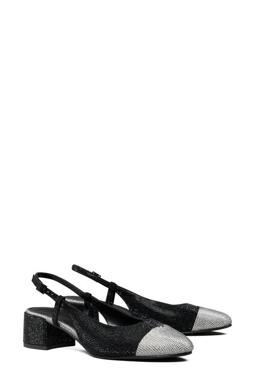 Shop Tory Burch Pavé Cap Toe Slingback Pump In Perfect Black/silver