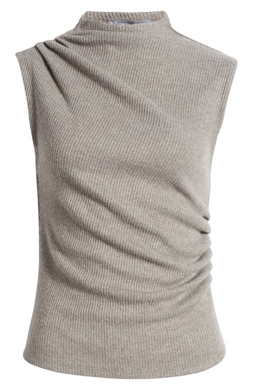 Shop Wit & Wisdom Asymmetric Ruched Sleeveless Mock Neck Knit Top In Heather Putty