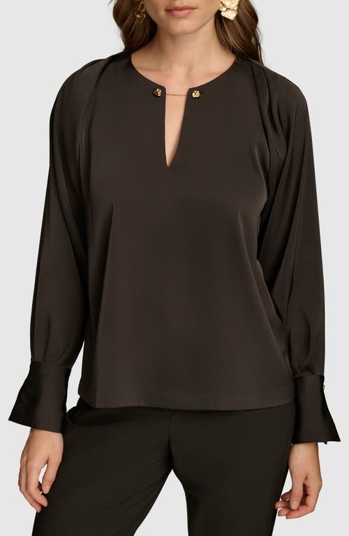 Donna Karan Chain Long Sleeve Crepe Top In Black