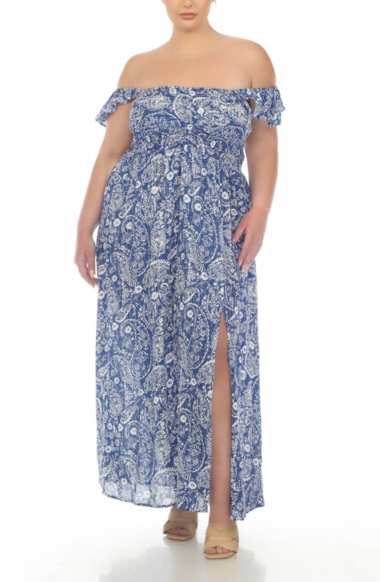Shop Boho Me Smocked Flutter Sleeve Maxi Dress In Blue Paisley