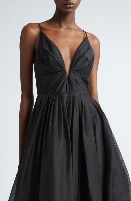 Zimmermann Illustration Pleated Linen And Silk-blend Midi Dress In Black