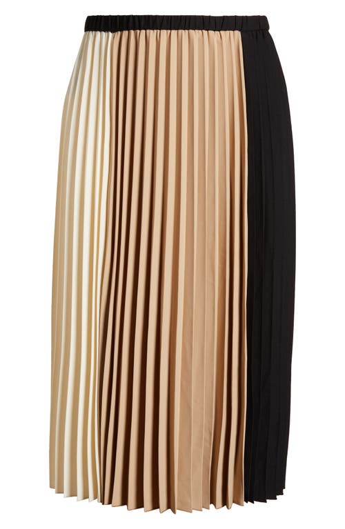 Shop Anne Klein Colorblock Pleated Midi Skirt In Ann Black/lt/ann White