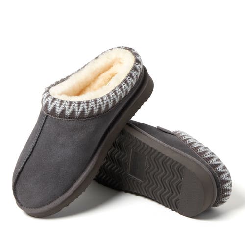 Dearfoams Fireside Greta Genuine Shearling Clog Slipper With Taping In Grey