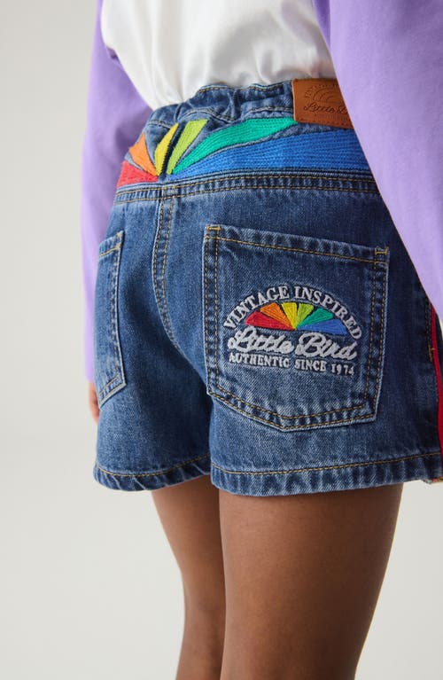 Shop Little Bird Kids' Rainbow Embroidered Denim Skort In Blue