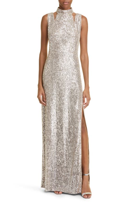 Akris Cutout Shoulder Sequin Jersey Gown in Greige at Nordstrom, Size 8