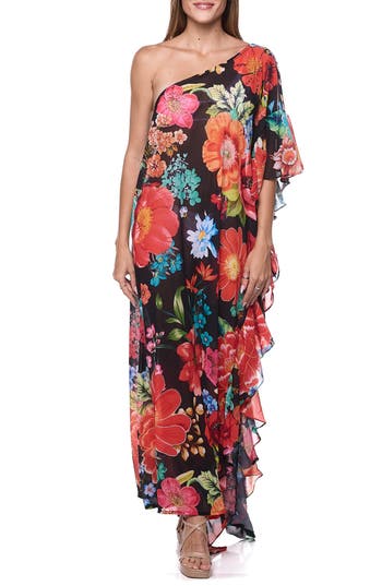 Shop Ranee's Ranees One-shoulder Cover-up Maxi Dress In Black