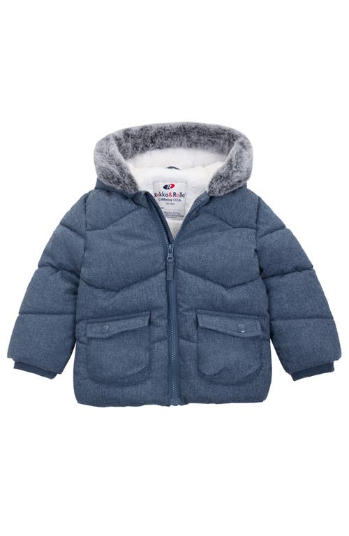 Rokka&rolla Baby Cozy Fleece Lined Warm Winter Coat With Hood In Warm Navy Textured