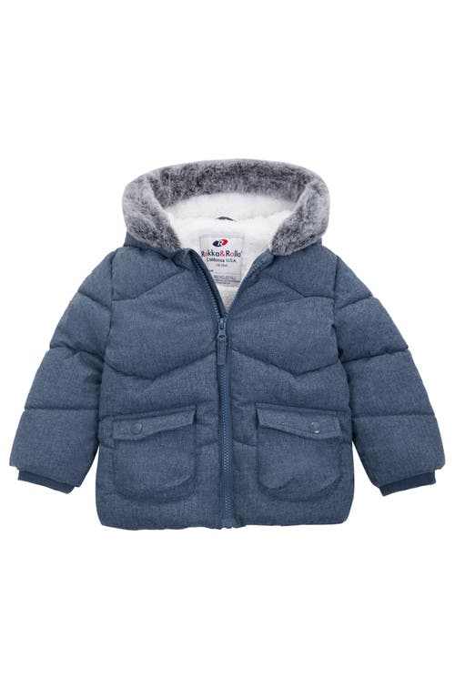 Shop Rokka&rolla Baby Cozy Fleece Lined Warm Winter Coat With Hood In Warm Navy Textured