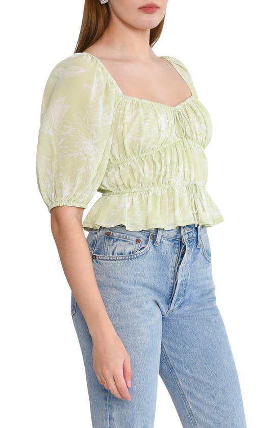 Shop Wayf Avra Sweetheart Neck Peplum Top In Sage Sketch